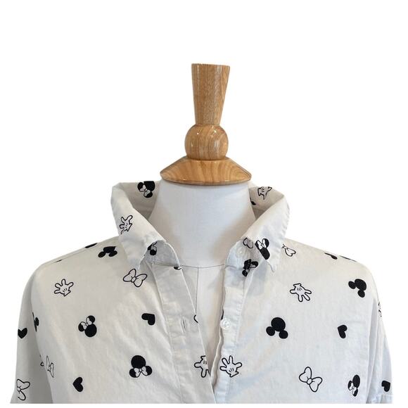 Disney Lightweight Flannel Black White Mickey Minnie 3/4 Sleeve Sleep Shirt L - Picture 2 of 11